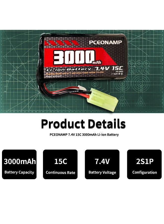 بيسيونأمب بطارية ليثيوم أيون 7.4V 3000mAh 2S قابلة لإعادة الشحن بطارية RC عالية القدرة مع كابل شاحن USB 2 لقارب التحكم عن بعد - Image 4